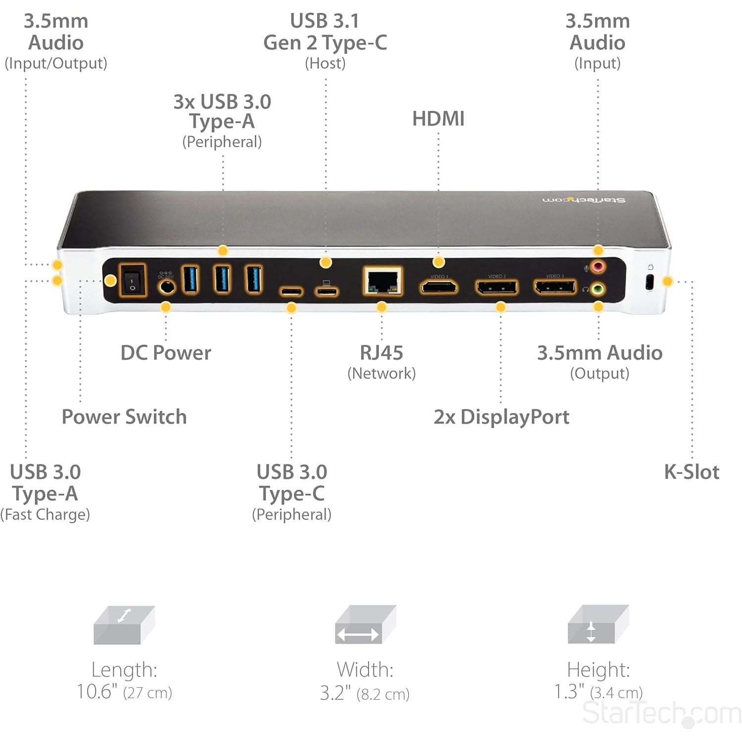 Buy StarTech.com,StarTech.com 4K Triple Monitor USB-C Dock - Dual DisplayPort & HDMI, 100W PD, 4x USB-A Hub, USB 3.1 Gen 1, Windows & Mac Compatible (DK30CH2DEPUE) - Gadcet UK | UK | London | Scotland | Wales| Near Me | Cheap | Pay In 3 | Docking Stations